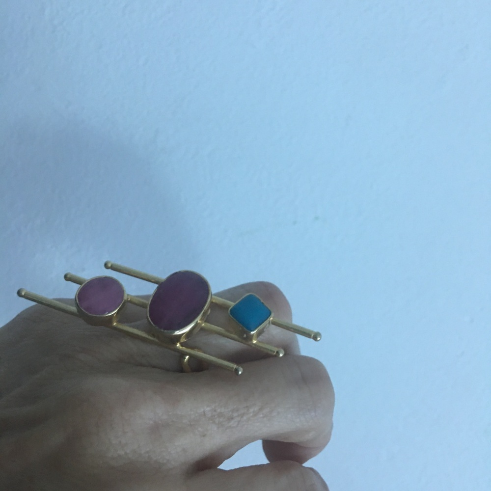 Gold Pl Ring With Agate. Size Adjustable Nwot - image 5